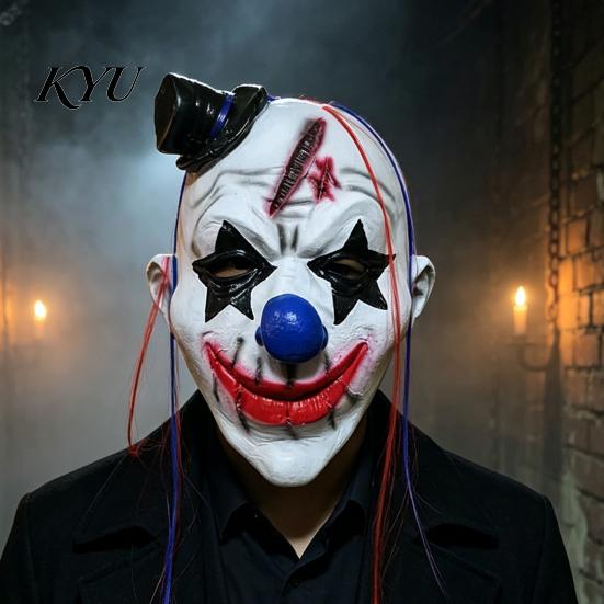 Secret Room Escape Outfit Horror Halloween Latex Masque for Adults, Scary Clown Cosplay Prop, Creepy Party Performance Gear Full Head Hood Costume,