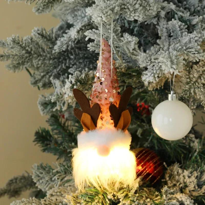 Новые рождественские украшения для вечеринки, пайетки с подсветкой, кукла, рождественская светящаяся кукла-подвеска, модные аксессуары
