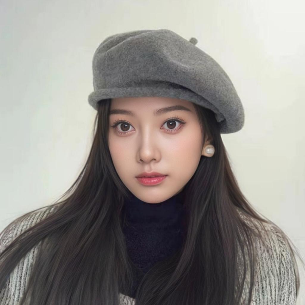 Two Hat Edges~ Maillard Coffee Color Three-Dimensional Thickened Wool Beret Women'S Autumn And Winter Modified Face Shape Versatile Hat