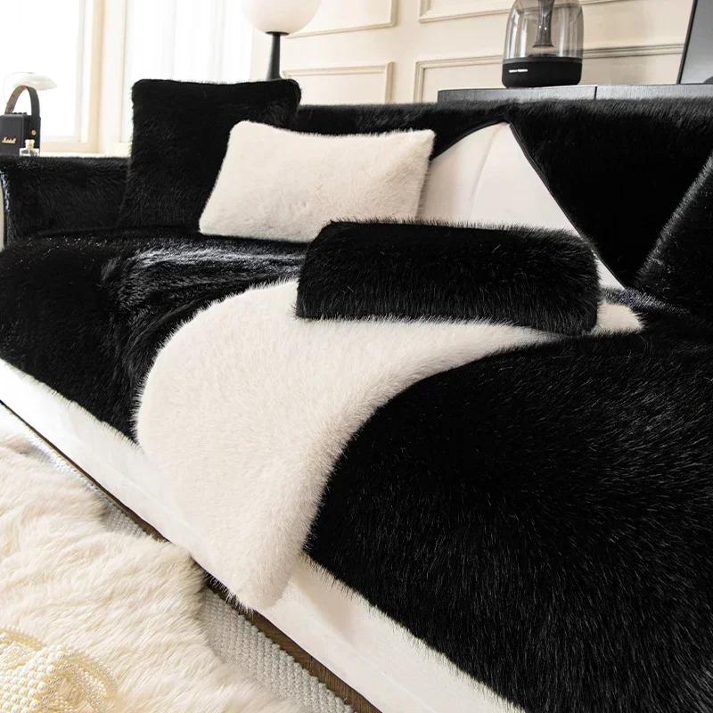 Artificial Rabbit Plush Sofa Cover Universal Soft Sofa Towel Covers Non-slip L Shape Sofa Blanket Couch Cushion Mat Living Room