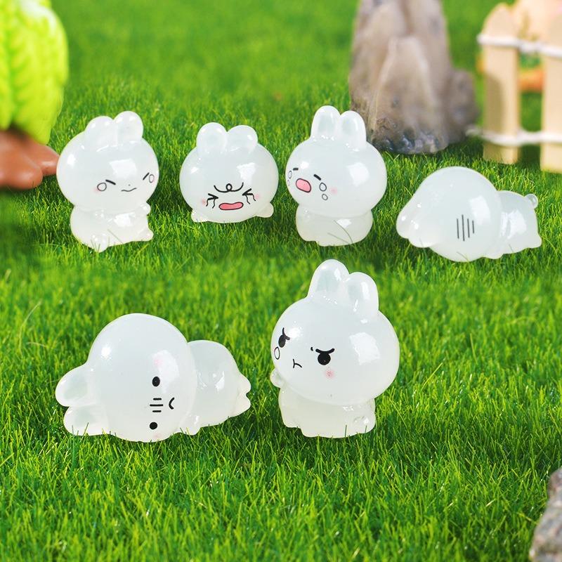 Micro 6Pcs Landscape Creative Cute Night Light Playful Bunny Diy Decoration Doll House Landscaping Office Home Small Ornaments