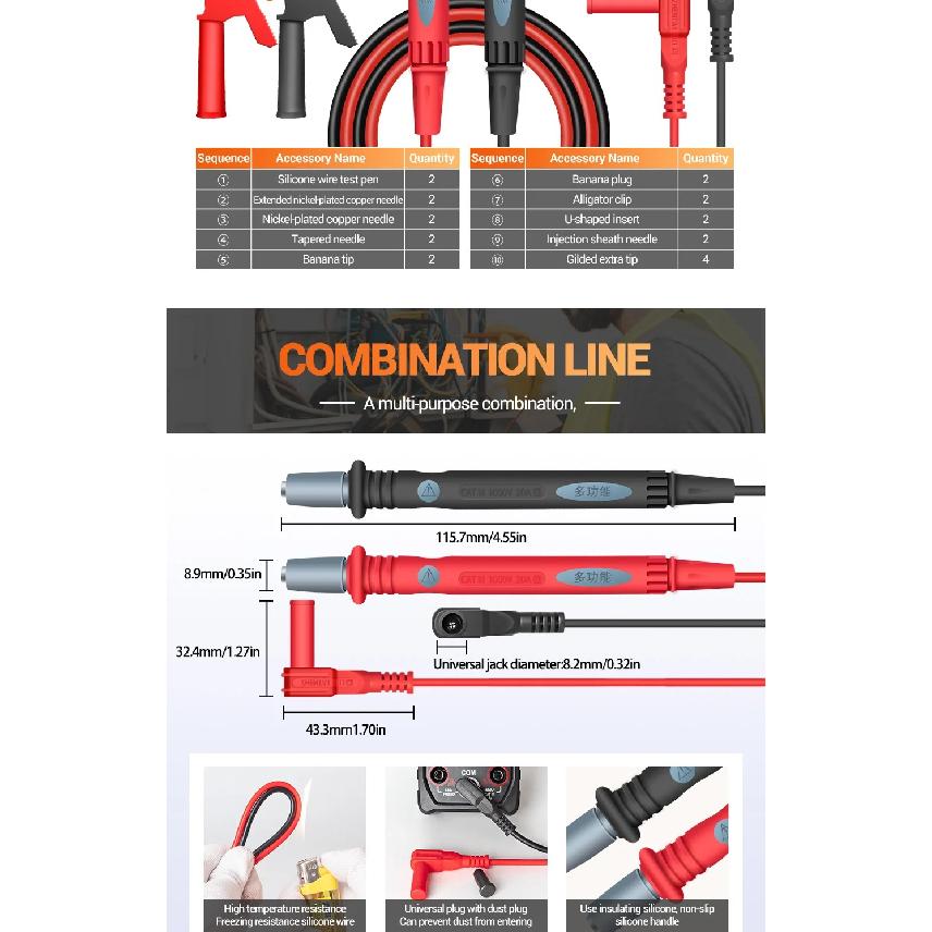 Silicone Digital Multimeter Test Lead 1000V 22pcs In 1 Multi-function leads Test Cable SMD SMT Needle Tip for FLUKE for Vichy