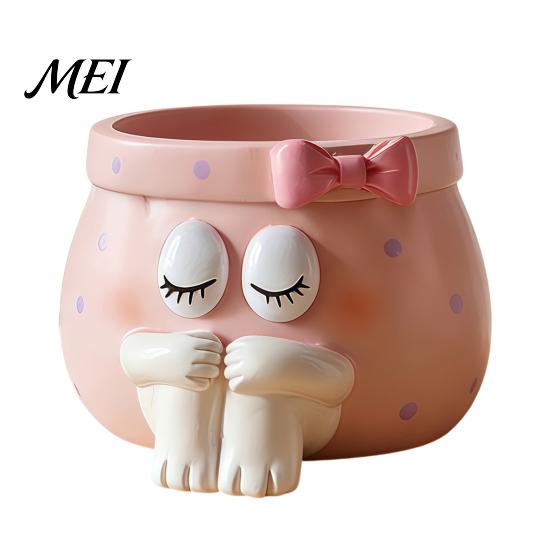 Unique Birthday Gifts for Girls Cute Cartoon Girl Pen Holder, Resin Makeup Brush Decorative Desktop Creative Stationery Holder Organizer with