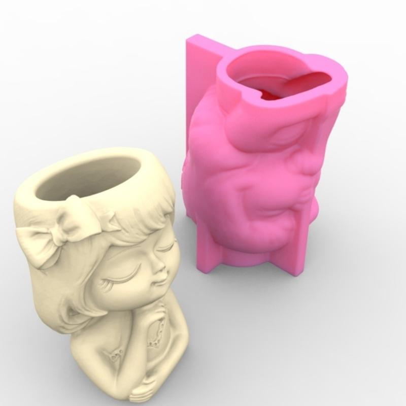 Geometric Bowknot Girl Gypsum Silicone Molds Storage Box Mold for Making Succulent Plant Flower Pen Holder