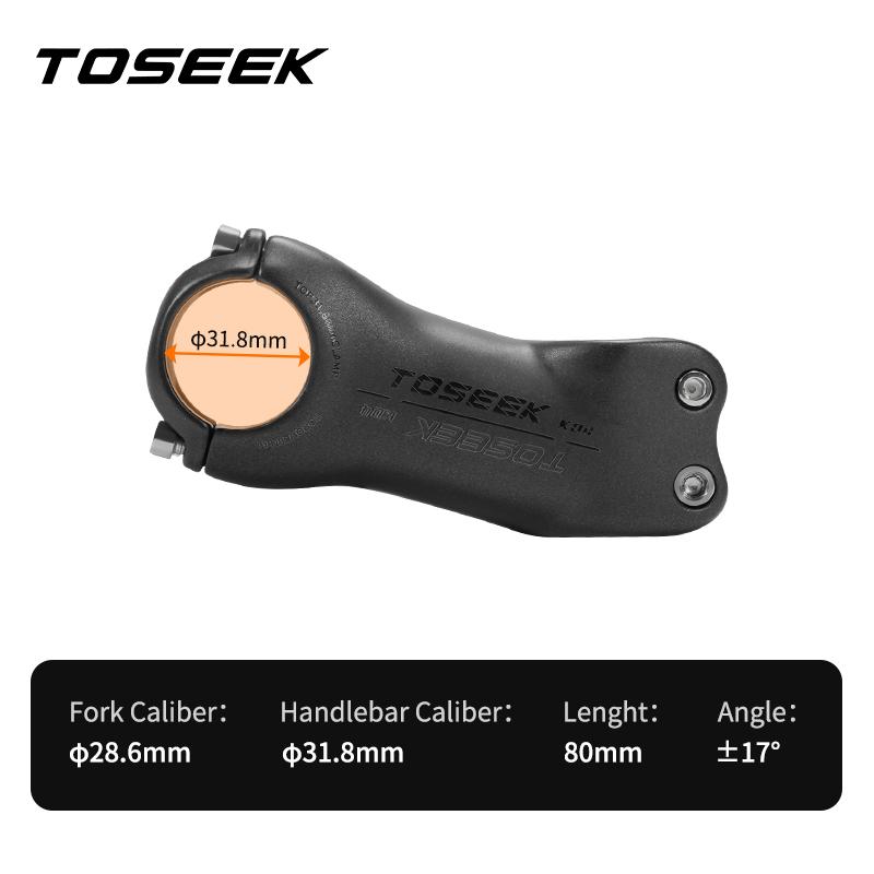 TOSEEK T700 Carbon Fiber Road Mountain Gravel Bike Stems 31.8mm Handlebar Clamp 28.6mm Steerer Clamp 6/17 Degree Bicycle Stem
