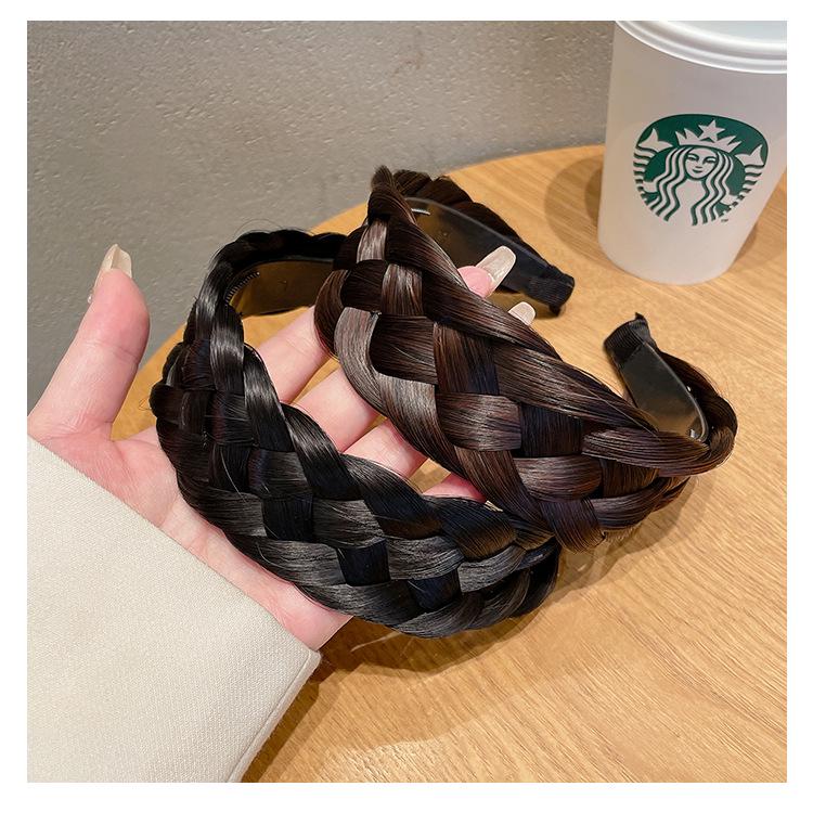 Five-Strand Braid Thick Wide Edge Handmade Fishtail Twist Headband for Women