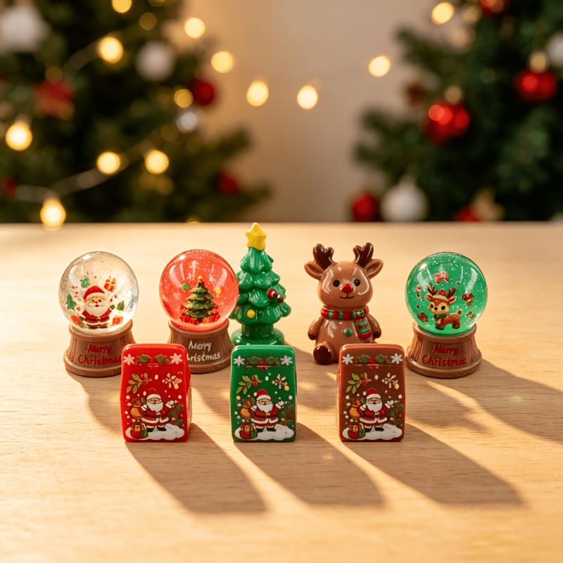 8Pc Christmas Mini Ornament Set: Crystal Balls, Gift Boxes, Tree & Elk. Perfect for Micro Scenes, Home, Car & Desk Decor.