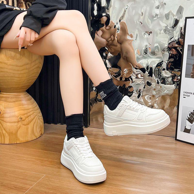 2025 Summer New Women's Slim Fit Platform Chunky Dad Shoes College Style Thick Sole Heightening Sporty Sneakers