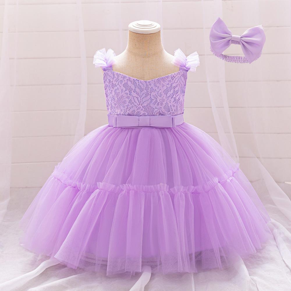 Toddler 1st Birthday Baby Girl Flower Princess Dress Elegant Lace Bow Party Prom Dresses For Kids Pink Wedding Bridemaid Costume