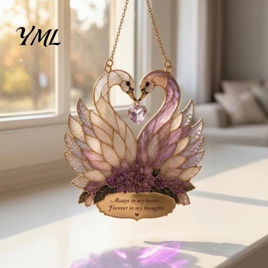 Acrylic Hanging Ornament Stained Glass Style Swan Pendant, Decorative Suncatcher for Window Car Love Symbol Home Decor And Christmas Tree Ornament,