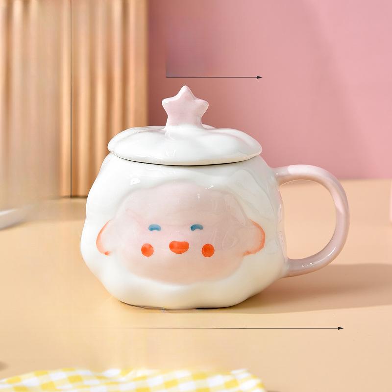 Милая целебная керамическая кружка для питьевой воды для дома, мультяшный креативный подарок, детская кружка, для девушки, для пары, с крышкой, кружка