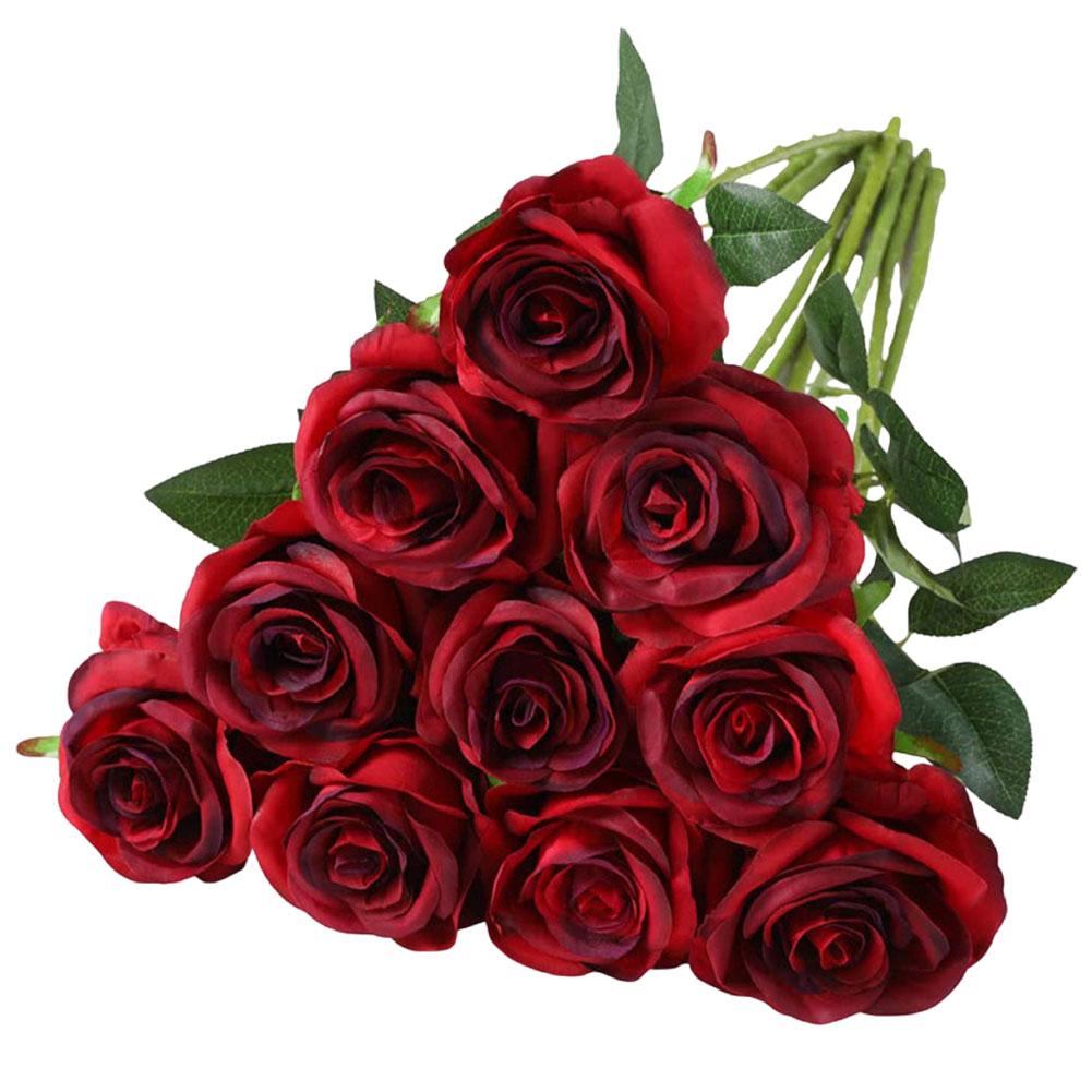 10 шт. Реалистичный букет роз с искусственными стеблями Искусственные шелковые розы Поддельные розы Цветок для свадебного центрального элемента Домашний декор для вечеринки