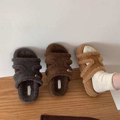 Мягкая подошва пушистые тапочки женские носят толстая подошва бархатные интернет-знаменитость нескользящие 2025 новые корейская версия универсальные ретро хлопковые шлепанцы тренд