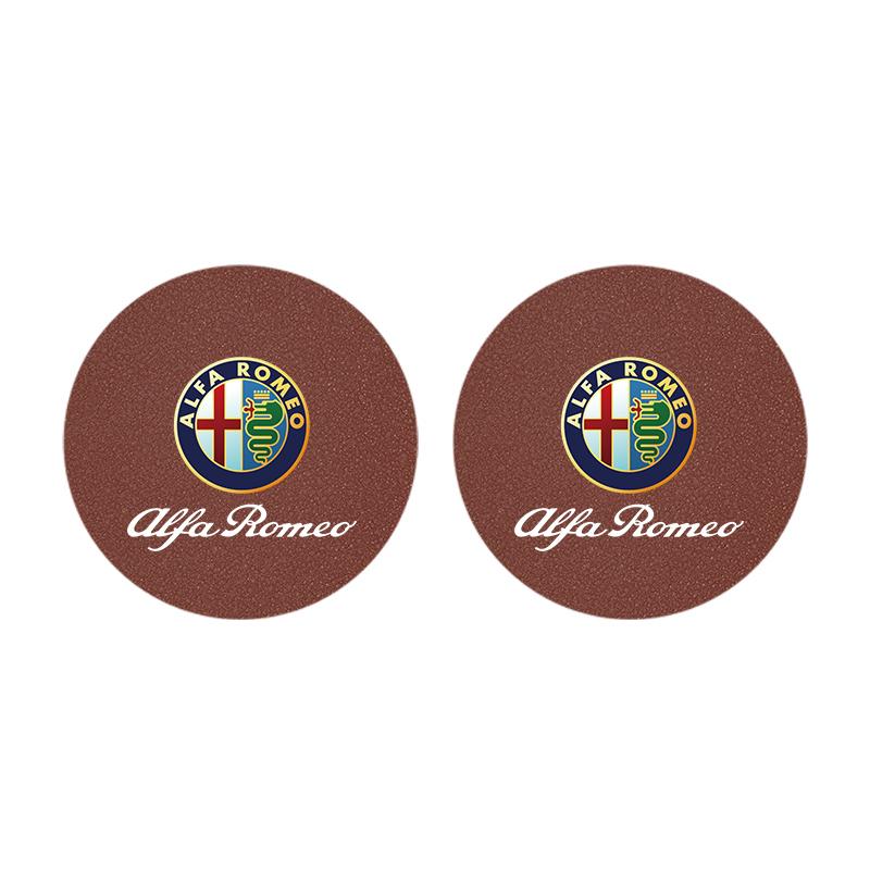 2Pcs Car Coasters Leather Water Cup Holder Mat For Alfa Romeo 4C 159 Spider Car Interior Anti Slip Water Cup Pad Tire Valve Caps wzvc44
