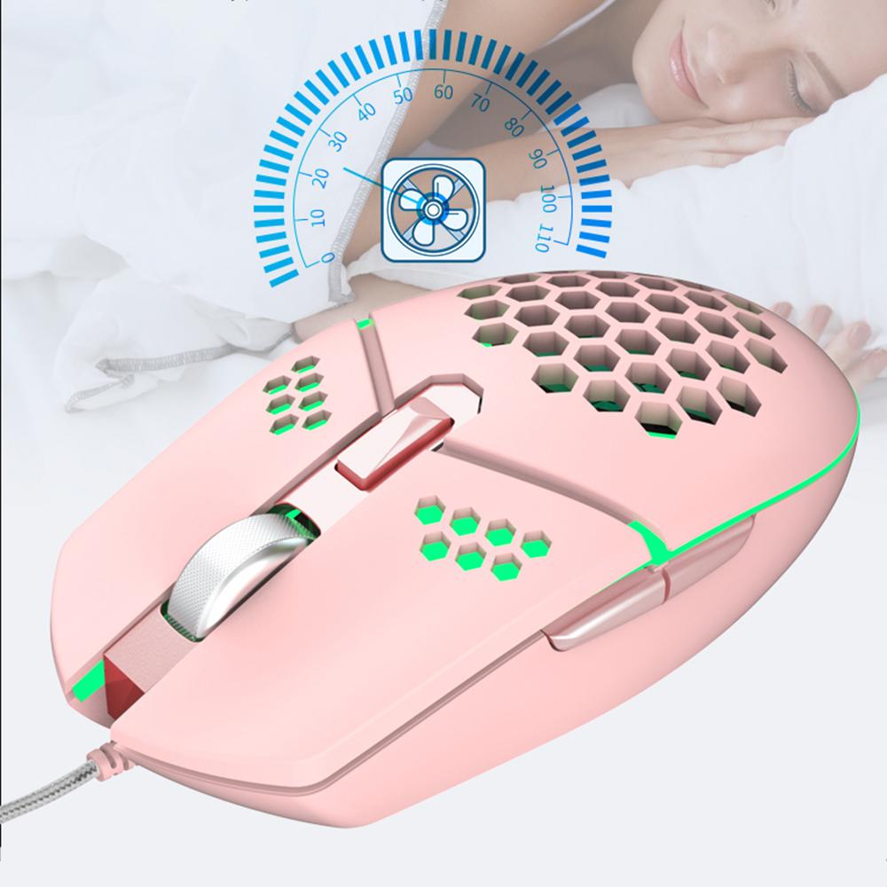 Rgb Usb Wired Gaming Mouse With Cooling Fan 3200 Dpi Honeycomb Hollow Sweatproof Wired Pink Gamer Mice For Laptop Pc