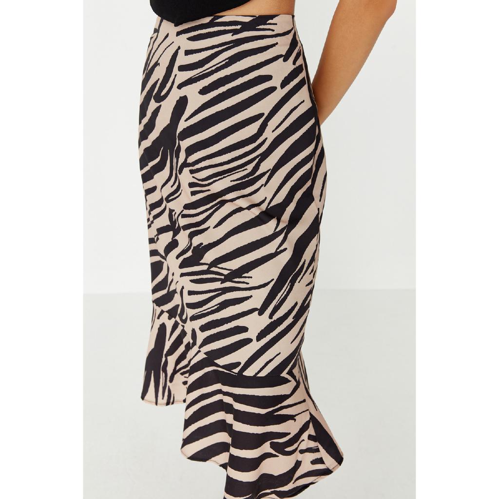 Pink Midi Knitted Skirt With Flounce Animal Pattern Skirt Twoaw20et0241