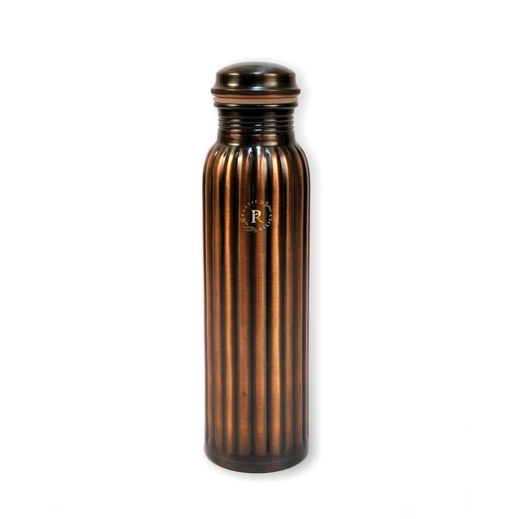 Pure Copper Water Bottle - 1L Hand Made | Antique Rope Design With Leak-Proof Lid | Ayurvedic Copper For Health Benefits |
