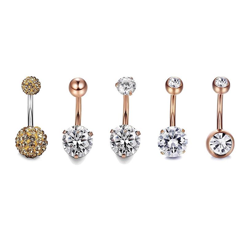 5Pcs/Set Stainless Steel Navel Belly Button Rings Bar Piercing Jewelry