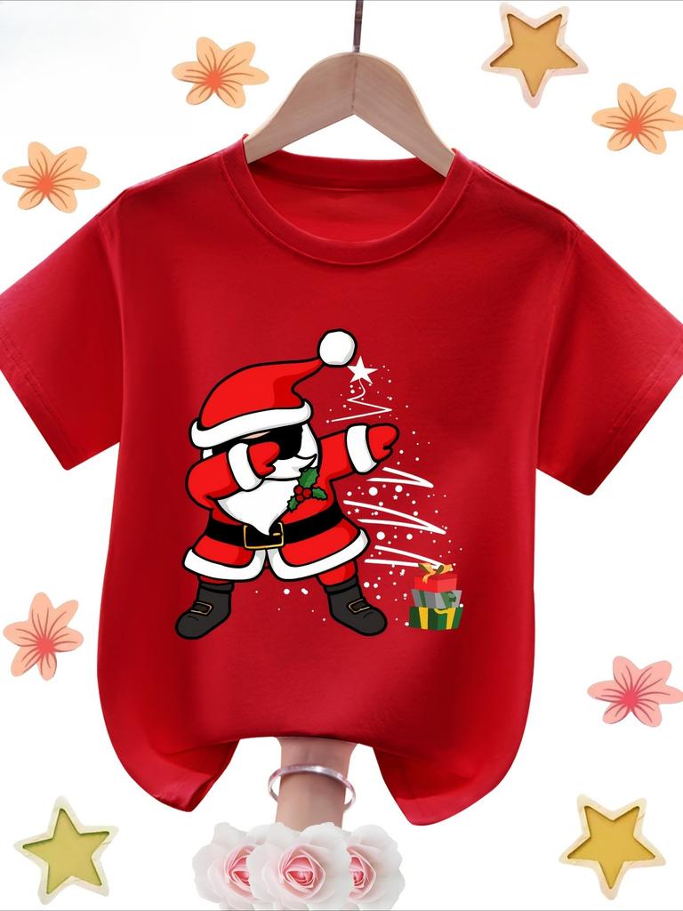 Cute Christmas Funny Printed Summer Children's Short Sleeved Top Round Neck Casual Daily Comfortable Clothing