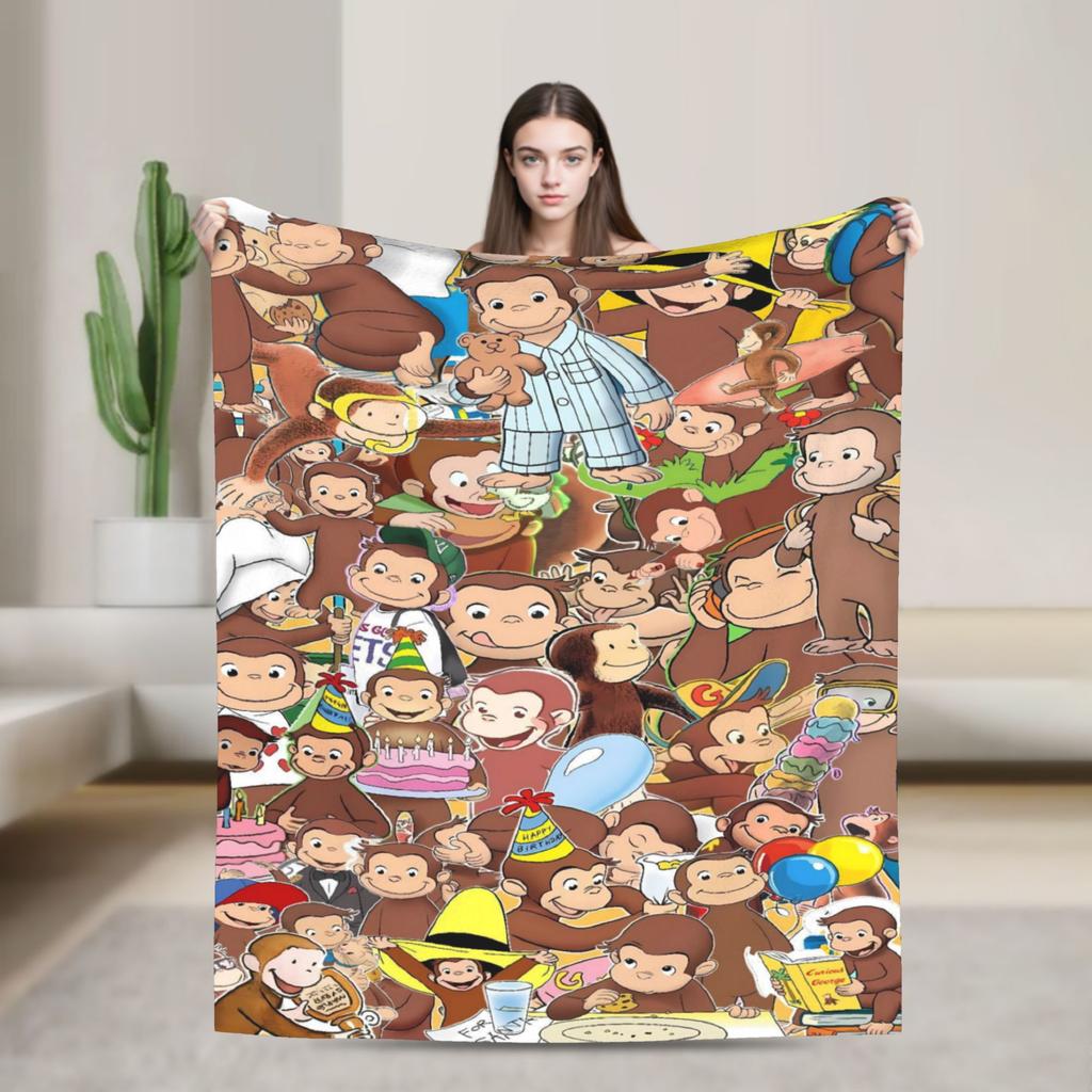 Curious George-s Blanket Soft Street Trend Plush Throw Blanket For Living Room Travel Flannel Bedspread Bed Cover