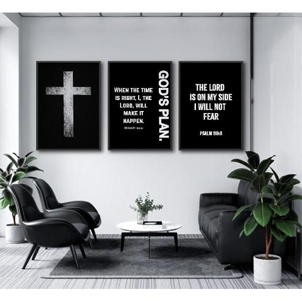 3Pcs Jesus Cross Canvas Wall Art Black and White Scripture Poster Christian pirational Painting Picture Catholic Religious Bible Wall Decor for