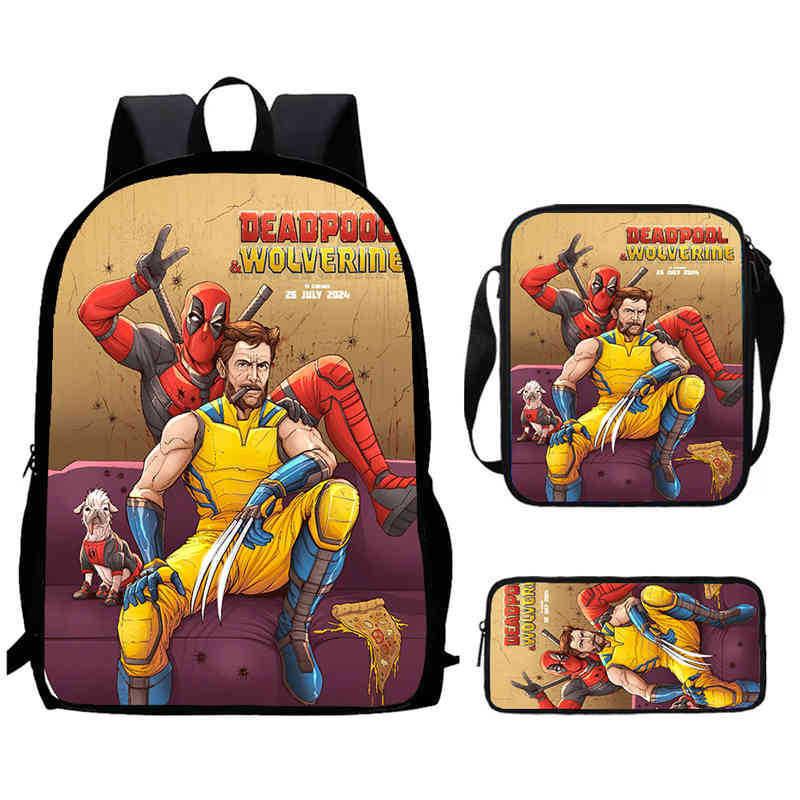 Wolverine Deadpool Movie Characters Trendy Cartoon Printed Backpack Student