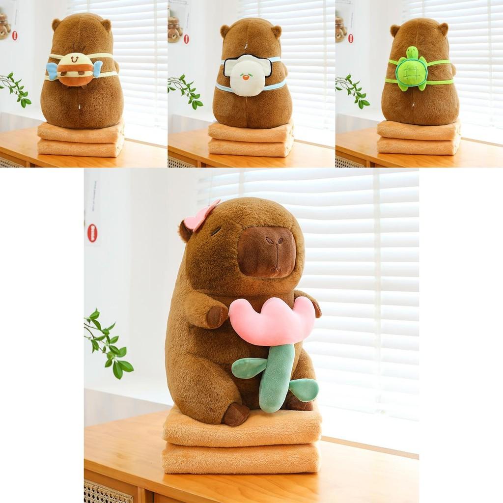 Tortoise Plush Capybara Stuffed Animal Travelfriendly With 2in1 Pillow Blanket