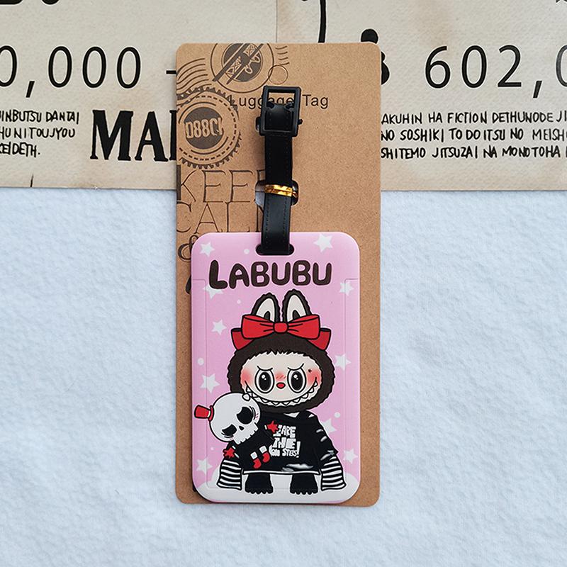 Багажные бирки для путешествий с изображением мультфильма Лабубу, симпатичные украшения для чемоданов, портативные бирки для идентификации багажа