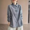 Literary and Artistic Retro Cotton and Linen Mid-length Shirt Women's Ethnic Style Embroidery Chinese Style Plate Button Top