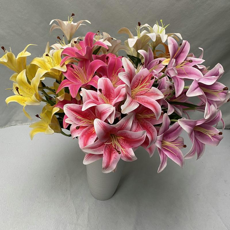9 Flowers Artificial Stems Pu Material 3d Simulation Lilies Wedding Home Decor