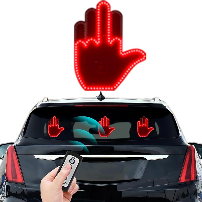 Middle Finger Car Light, Glohand For Car, Light Up Middle Finger For Car Rear Window, Glogesture Road Rage Hand Led Sign With Remote, Red Glow Led