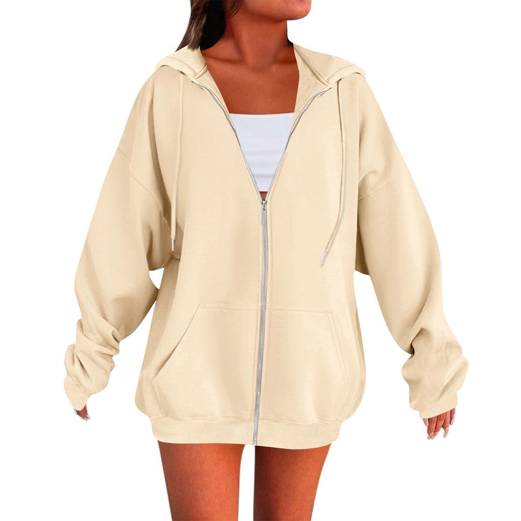 Women's Solid Color Zipper Sweatshirt Tops Daily Casual Jacket