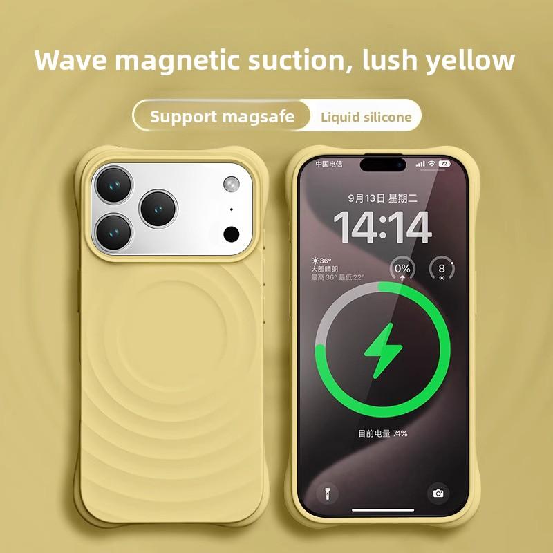 Высококачественный чехол однотонный для IPhone 17 16 15 14 13 Air Pro Max Для Magsafe Жидкий силикон Волнообразный рисунок Защита от царапин