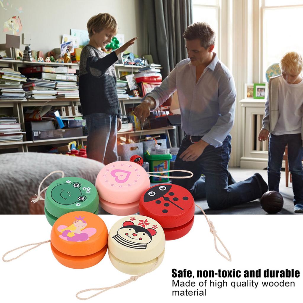 Йо-йо Милый мультяшный узор Деревянный шар йо-йо Обучение в раннем возрасте для ребенка Деревянный йо-йо