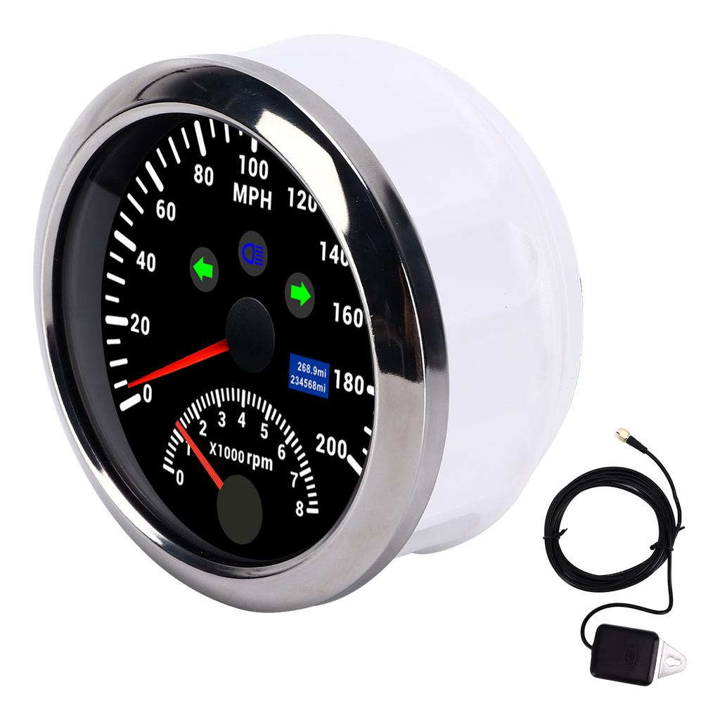 85mm 0‑200MPH GPS Speedometer 0‑8000rpm Tachometer Gauge Overspeed Alarm LCD Red Backlight for Car BoatBlack