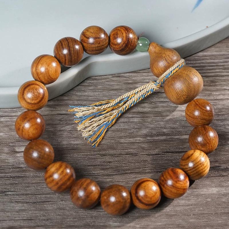 Black rosewood DIY Fulu gourd bracelet 12mm bracelet men and women Mori simple Buddha beads fringed rosary bracelet