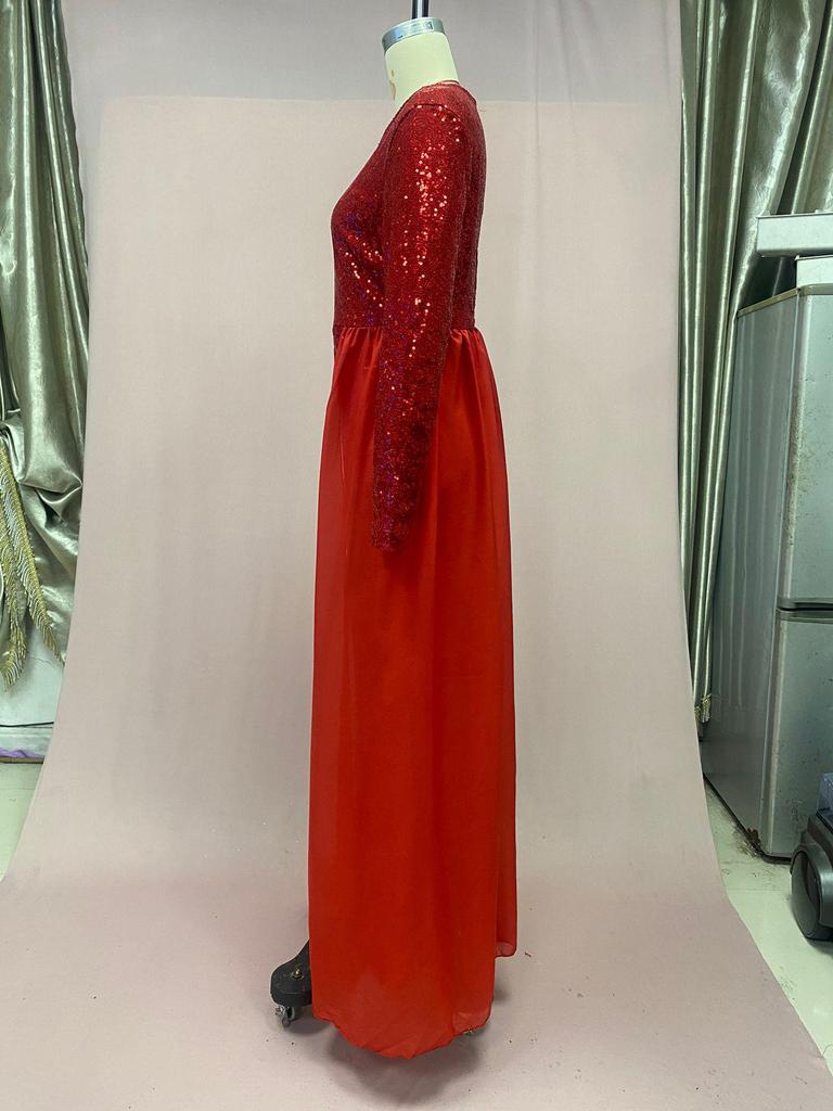 Элегантное платье с длинными рукавами и пайетками для женщин, осень/зима 2025 г.