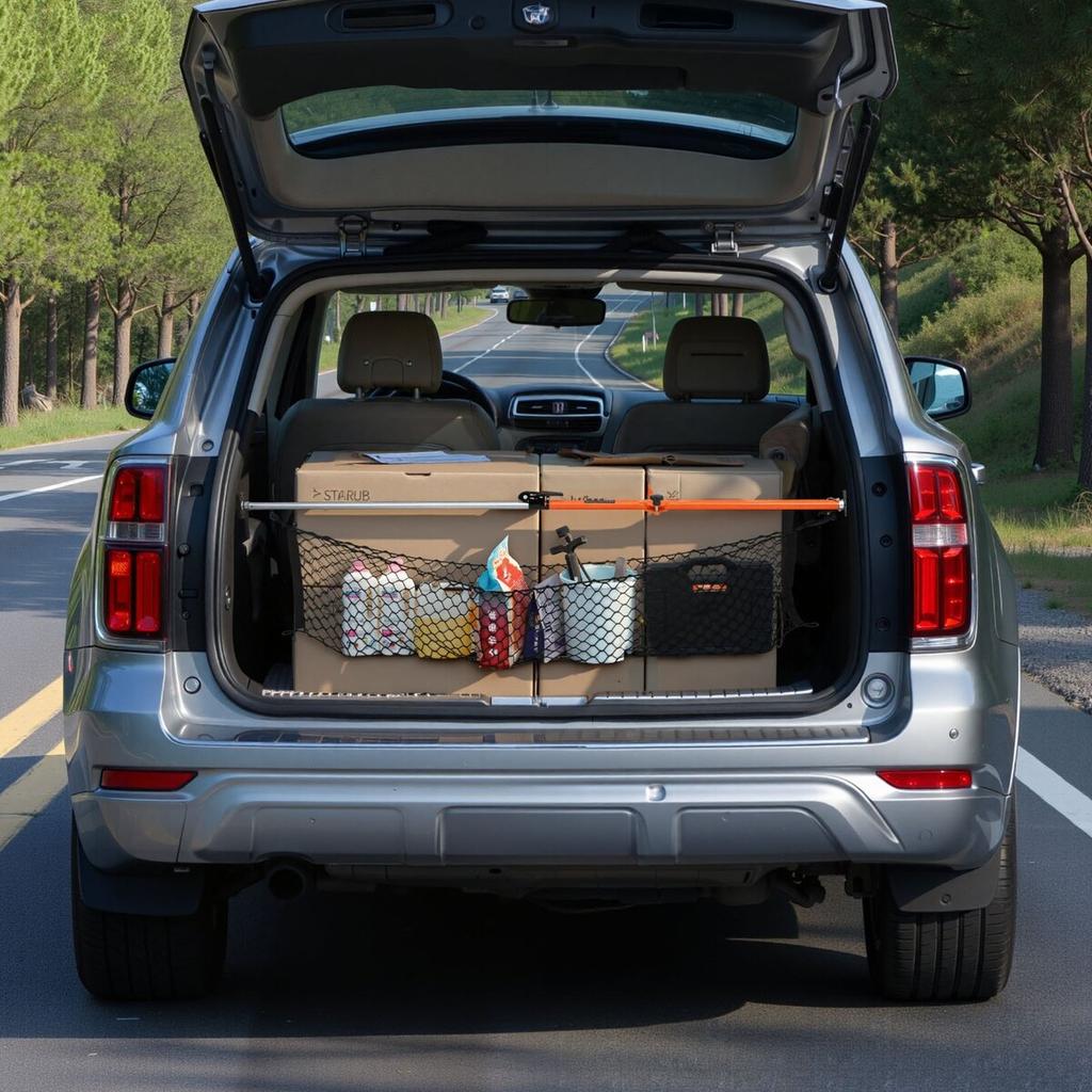 Cargo Bar, Ratcheting Cargo Bars Adjustable from 1016mm to 1854mm, Heavy-duty Steel Cargos Stabilizer with Storage Net & Divider Bar, Telescoping Load