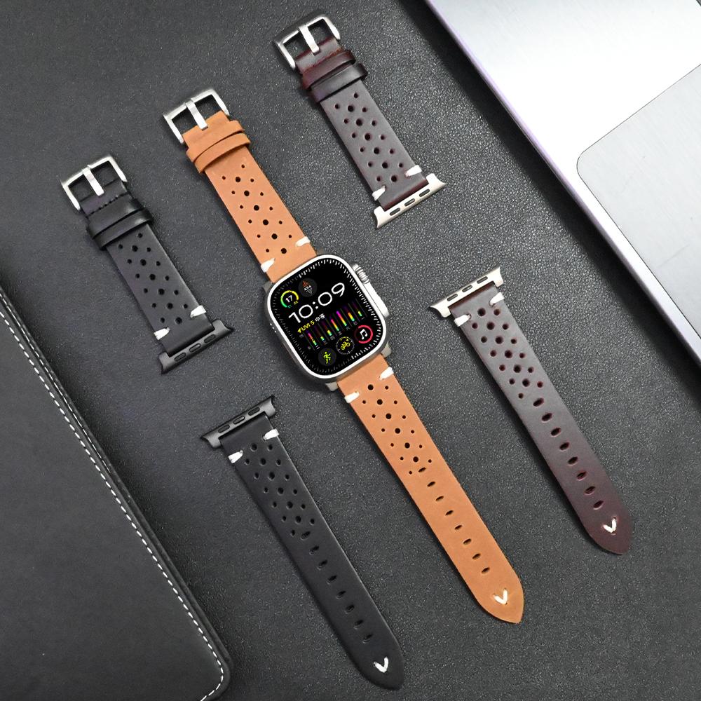 Натуральная кожаный ремешок для Apple Watch Ultra 3 2 1 49mm Серии 11 10 46mm 9 8 7 45mm Титановый ремешок IWatch 6 5 4 Se 3 44mm Correa