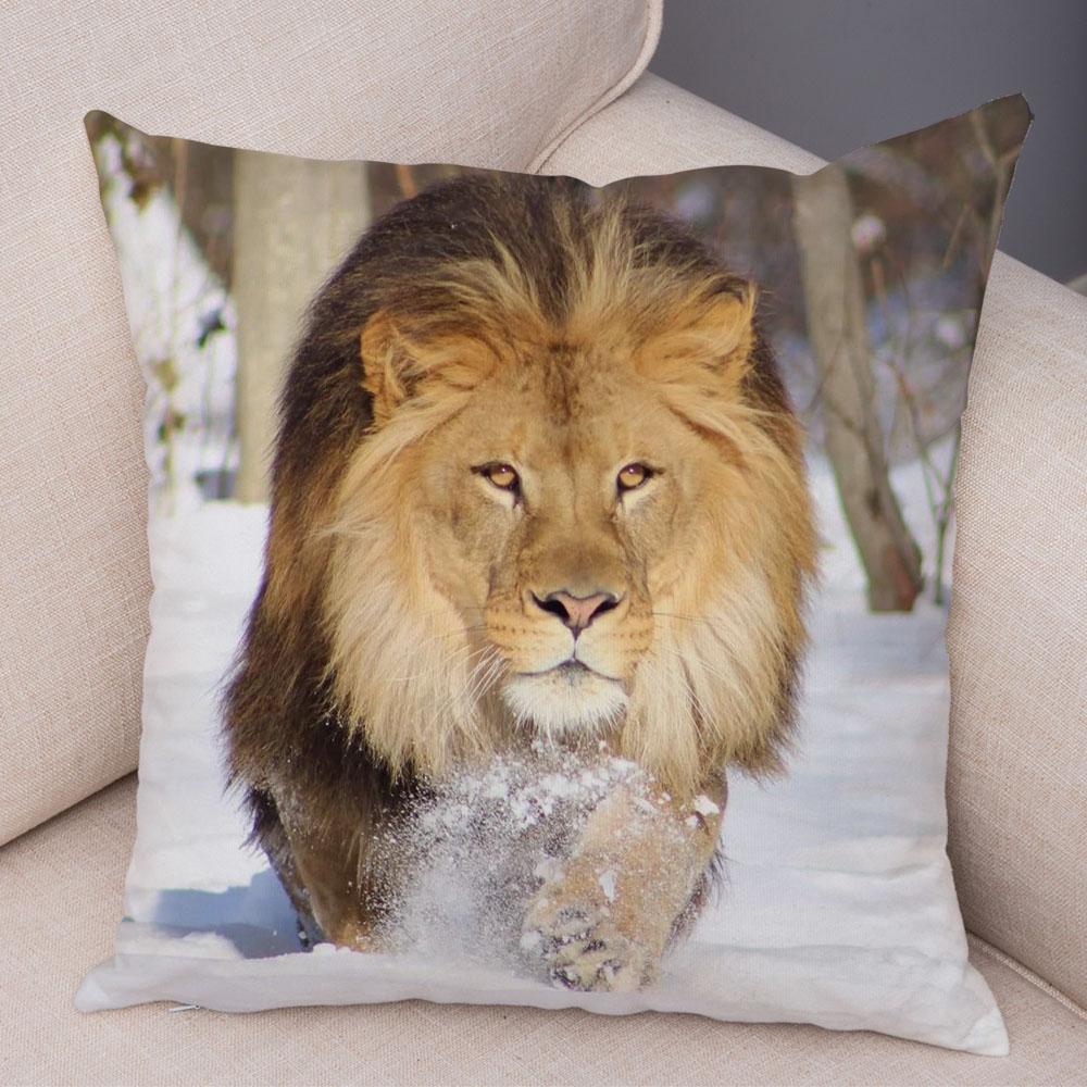 Africa Lion Pillow Case Decor Wild Animal Pattern Print Pillowcase Super Soft Plush Cushion Cover for Car Sofa Home 45x45cm