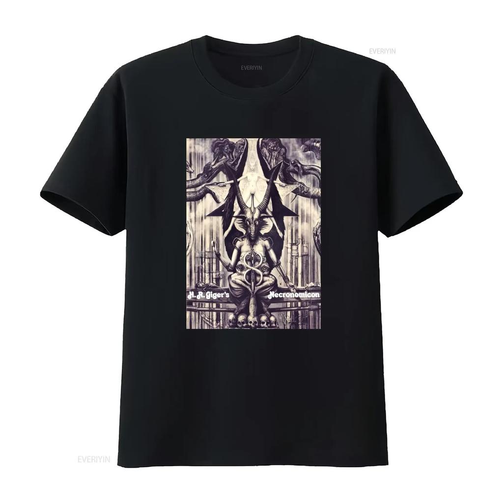 HR Giger Necronomicon T Shirt Unique Fantasy Art Print for Men and Women vintage Washed Unisex streetwear graphic Soft