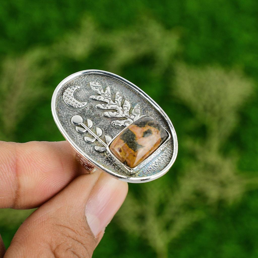 Натуральный Боксит Драгоценный Камень 925 Стерлинговое Серебро Обещание Регулируемое Кольцо Для Женщин