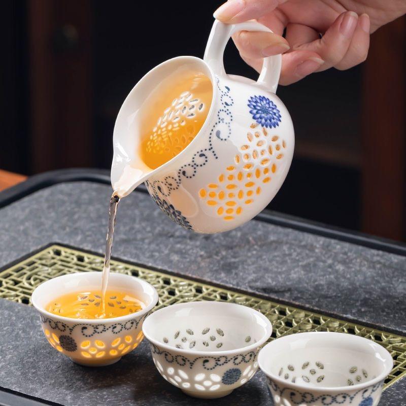 Porcelain Hollow Beehive Gaiwan Tea Set – Elegant Chinese Kung Fu Tea Cup with Lid