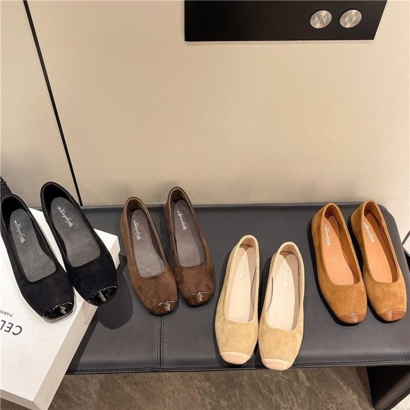 Fashion Korean Version Design Sense Flat-soled Scoop Shoes Flat-soled Black Temperament Single-bean Shoes Shallow-mouth French Style