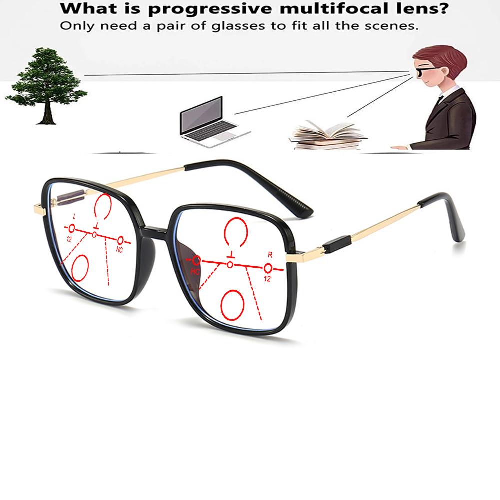 Изящные петли Квадратная оправа Сверхлегкие Большие Удобные Прогрессивные Мультифокальные Очки для Чтения +0.75 До +4