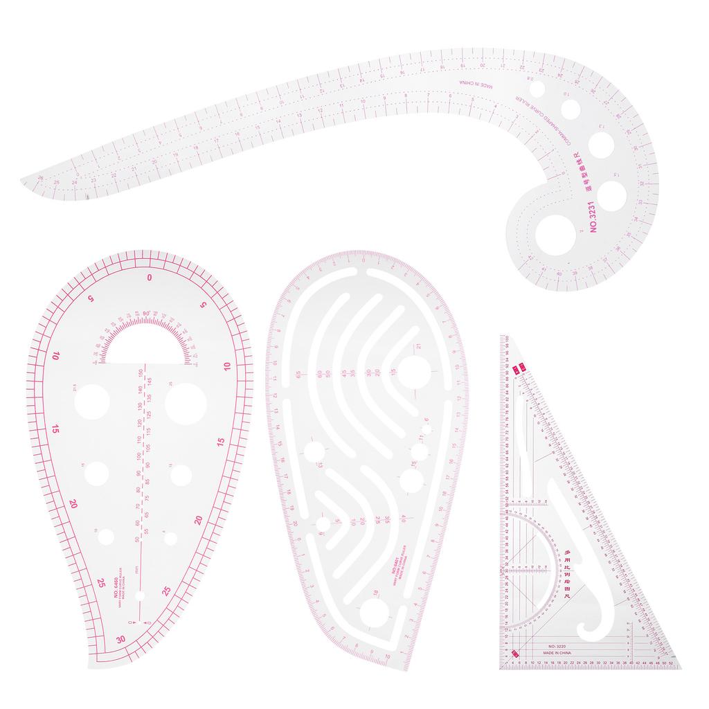 4Pcs Curve Ruler MultiFunction Vary Form Sewing Grading Proofing Plastic Clothing Design Tool