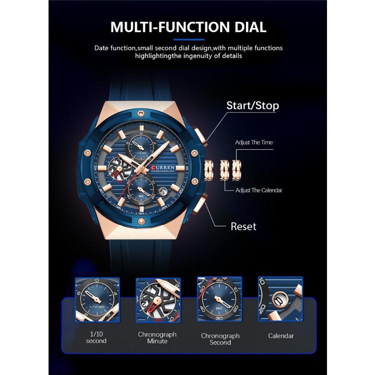 CURREN Neutral Silicone Strap Business Watch Quartz Watch Waterproof Round Genuine