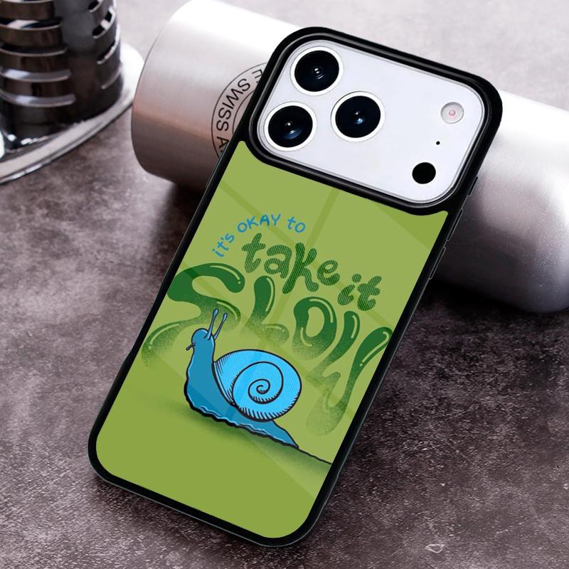 Stay Calm Snail Cute Phone Case For iPhone 17,16e,15,14,13,12,11,Mini,Pro,MAX soft Silicone Cover
