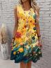 Women's Plus Size Floral Print Sleeveless A-Line Dress Vibrant Yellow To Blue Gradient Design Tank Dress Female Clothing Y2k Top