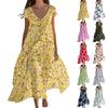 Women's Summer Fashion V-Neck Beach Long Short Sleeve Floral Printed Dresses